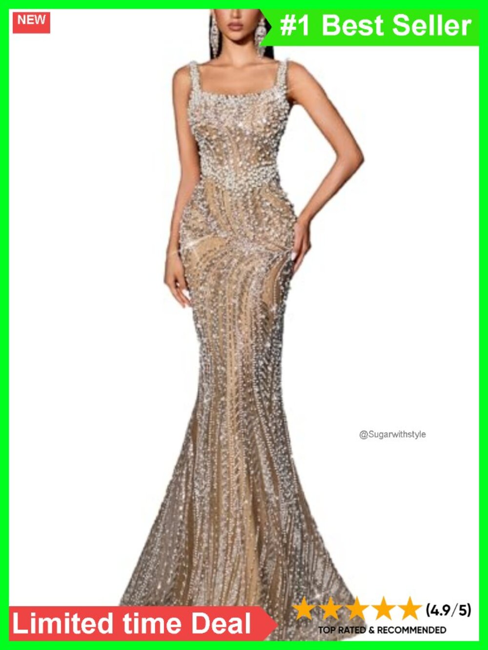 Sequin Beaded Mermaid Prom Dress Spaghetti Strap Formal Evening Gown